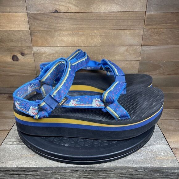 Teva Women’s Size 11 Platform Universal Black Blue Unicorn Sandals Strappy - Picture 1 of 10